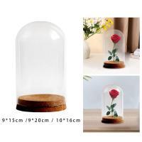Jarrón De Vidrio Con Cubierta De Flores Preservadas Y Base De Madera Moderno Estable Para Decoración De Mesa Halloween Bodas Oficina Habitación - details 0