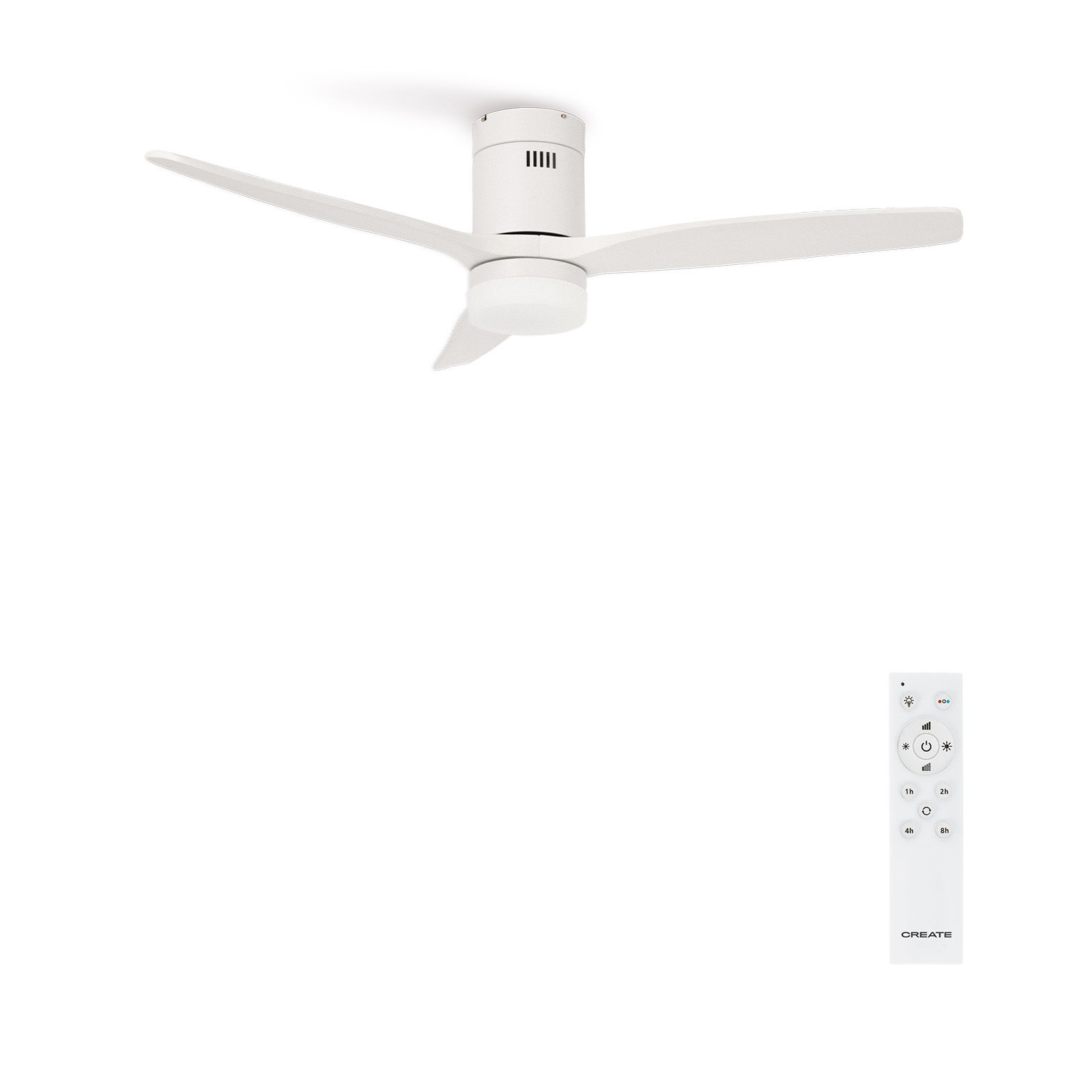 CREATE - Ventilador de Techo 40W Silencioso Ø112cm o Ø152cm) - 6 velocidades, Función verano/invierno,  Motor color Blanco, Con Luz- WIND CALM