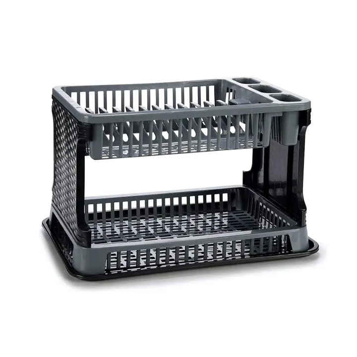 GREATOYAR Escurridor Platos en Plástico, 2 Niveles, para Fregadero, 43 x 25 x 27cm, Escurridor Platos, Bandejas Plástico Multifuncional, para Cuardar Platos Vasos, Ahorro de Espacio, Negro o Blanco - 1
