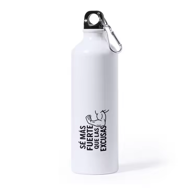 MERCHANDMANIA Bidón Grande 800 ml acero inoxidable frase motivadora se más fuerte que las excusas deporte deportivo con mosqueton botella - 1