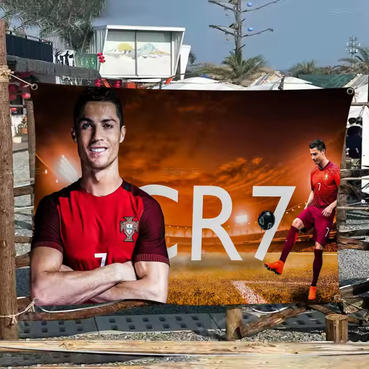 Bandeera Bohemia Colorida De Cristiano Ronaldo CR7 Para Decoración De Pared Interior Estilo Mandala Banner De Polyester Tamaño Variado - 1