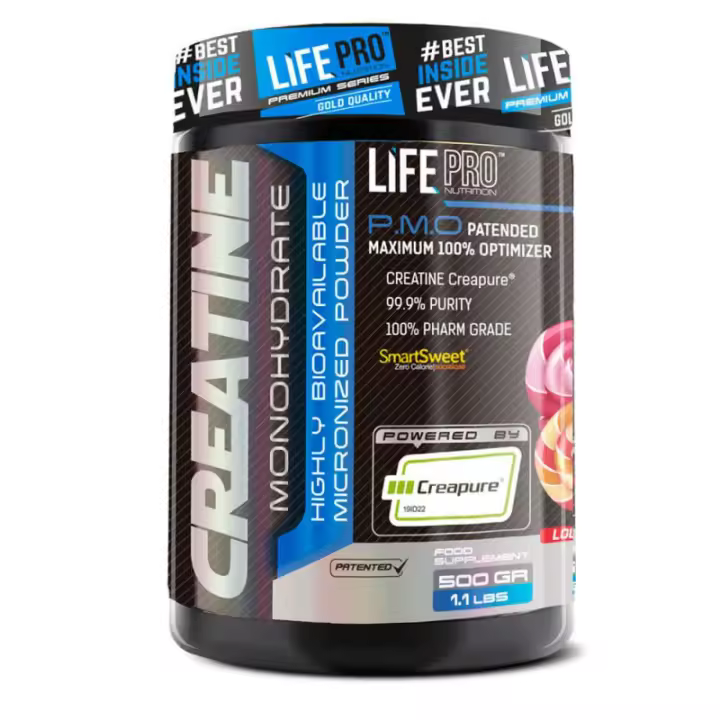 Creatina creapure 500g Life Pro - naranja, lollipop, cola - 1