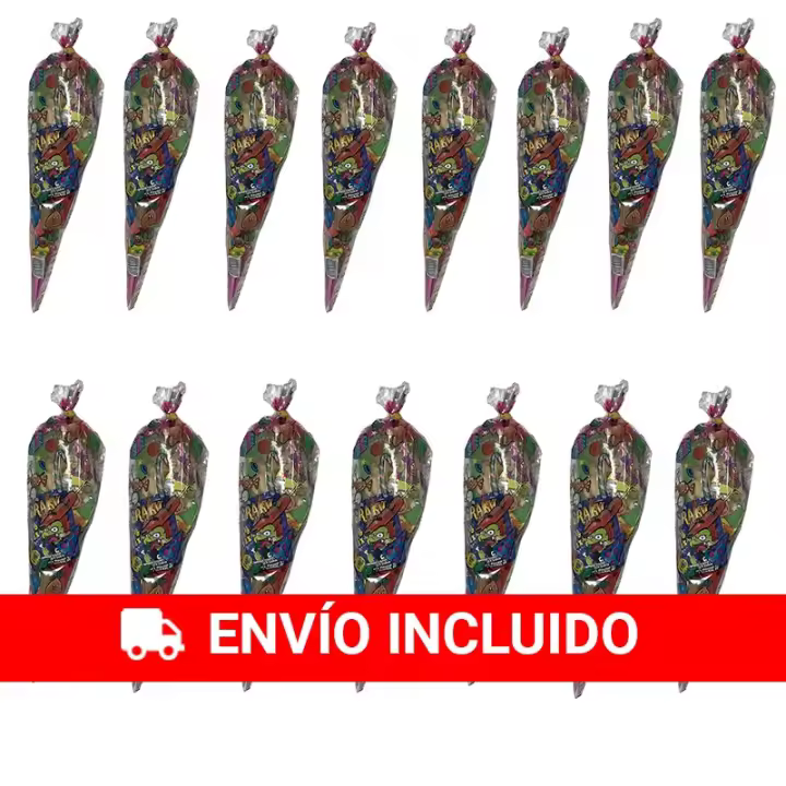 Deliex. Pack de 15 conos de Chuches para cumpleaños infantiles, bolsas conos con chuhes para regalar, golosinas variadas sin alérgenos (MONTADO, 15) - 1