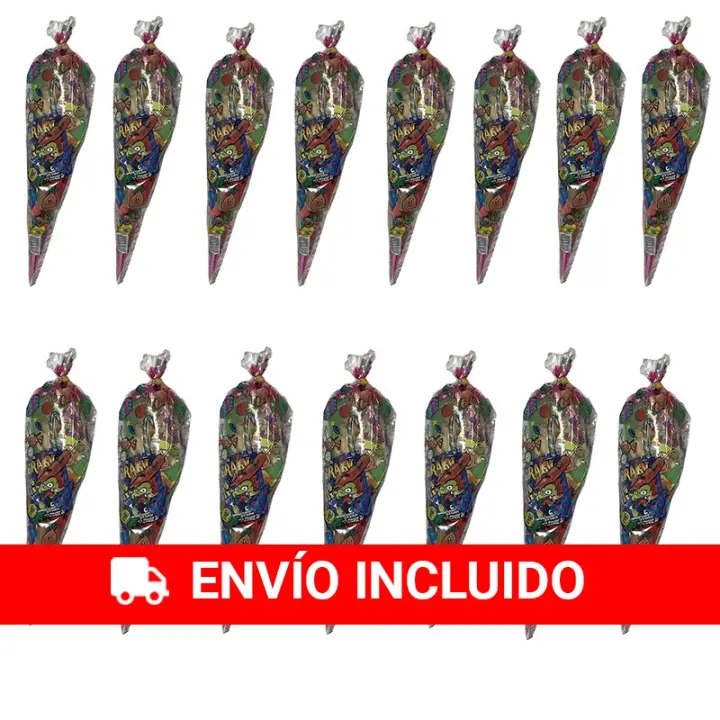 Deliex. Pack de 15 conos de Chuches para cumpleaños infantiles, bolsas conos con chuhes para regalar, golosinas variadas sin alérgenos (MONTADO, 15) - 1