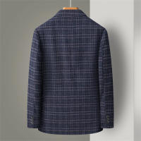 Traje Casual Para Hombre De Textura a Cuadros Azul Oscuro Ligero Para Primavera Y Verano Moda Nueva Y Trendy - details 2