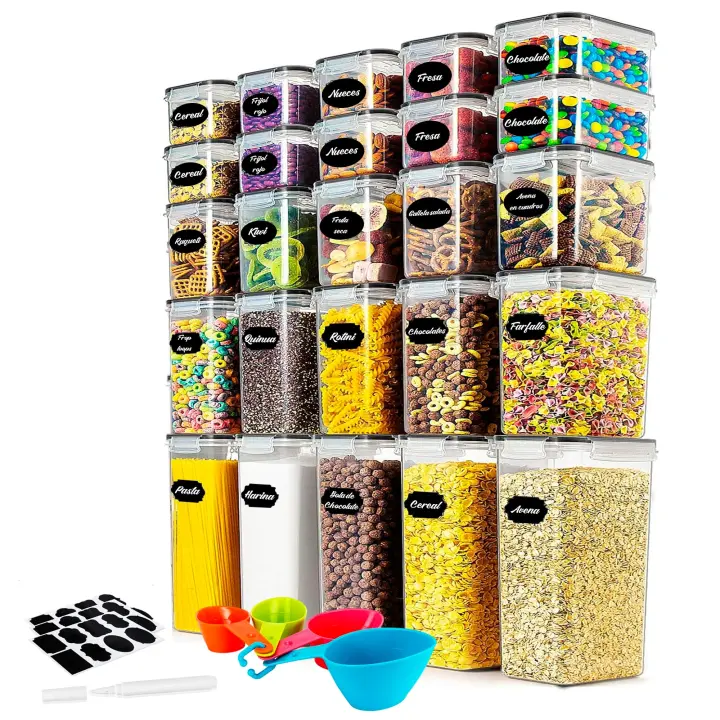 JUPPLIES Botes Cocina Almacenaje - Recipientes Herméticos para Alimentos - Tarros Cocina Almacenaje de Plastico - Contenedores para Cereales, Pasta, Granos, Harina - 1