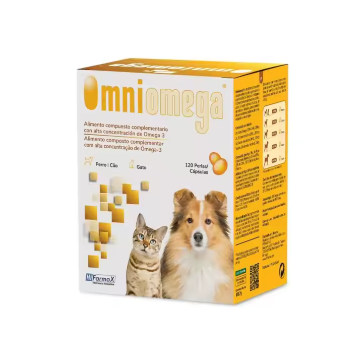 OMNIOMEGA 120 cápsulas suplemento con una alta concentración de Omega-3 y vitamina E para perros y gatos Hifarmax - 1