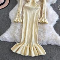 Vestido Largo De Punto Con Volantes YuooMuoo Estilo Francés Romántico Elegante Y Ajustado Para Mujer Con Manga Mariposa Mid-Calf Para Fiesta - details 20