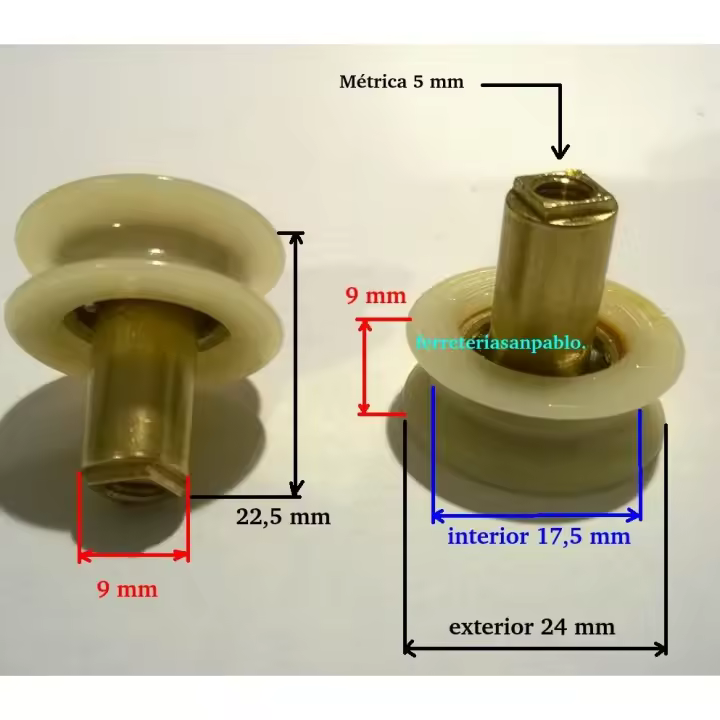 6 RUEDAS PARA MAMPARA DE 24 MM  PARA RECAMBIO DE CORREDERAS DE ALUMINIO - 1