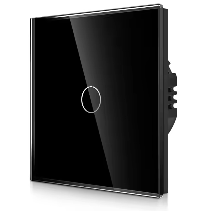 Botones tactiles emporados en color Negro with LED de Estado y frontal de cristal. No se requiere cable neutro, control de iluminación. - 1