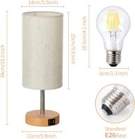 Lámpara de mesa de luz nocturna regulable, puerto USB, control táctil, tela de lino, pantalla E27, lámpara de noche decorativa de madera, lámpara de lectura decorativa - details 2