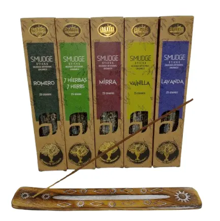 Pack de Inciensos Artesanos Organicos mas Quemador de Madera. 5 cajas de 25gr - 1