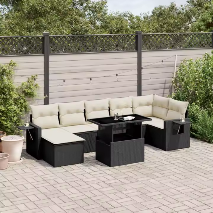 vidaXL Set de sofás de jardín 8 piezas y cojines ratán sintético negro - 1