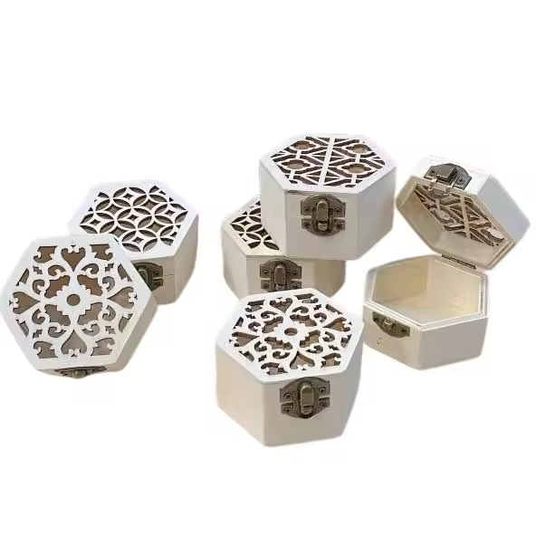 Lote de 12/18 baúl de madera troquelado hexagonal para regalos y detalles de boda comuniones aniversarios bautizos cajas de madera para regalos - 1