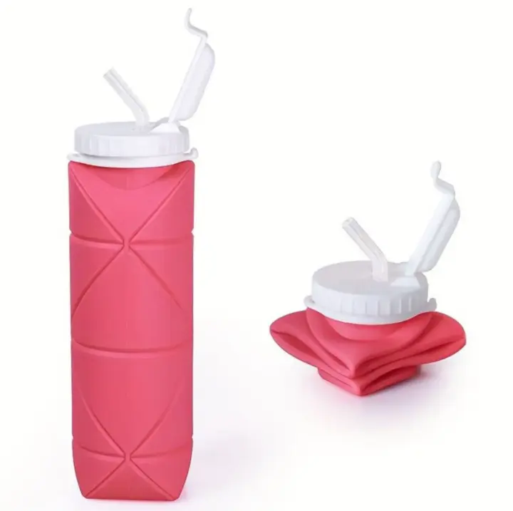 Botella plegable de silicona Rosa 600ml Calidad Médica Libre de BPA botella deportiva flexible Fácil de limpiar Stock Lider Sin goteo agua Cómodos y sin sabor a plástico botellas de agua para hacer ejercicio running fitness - 1