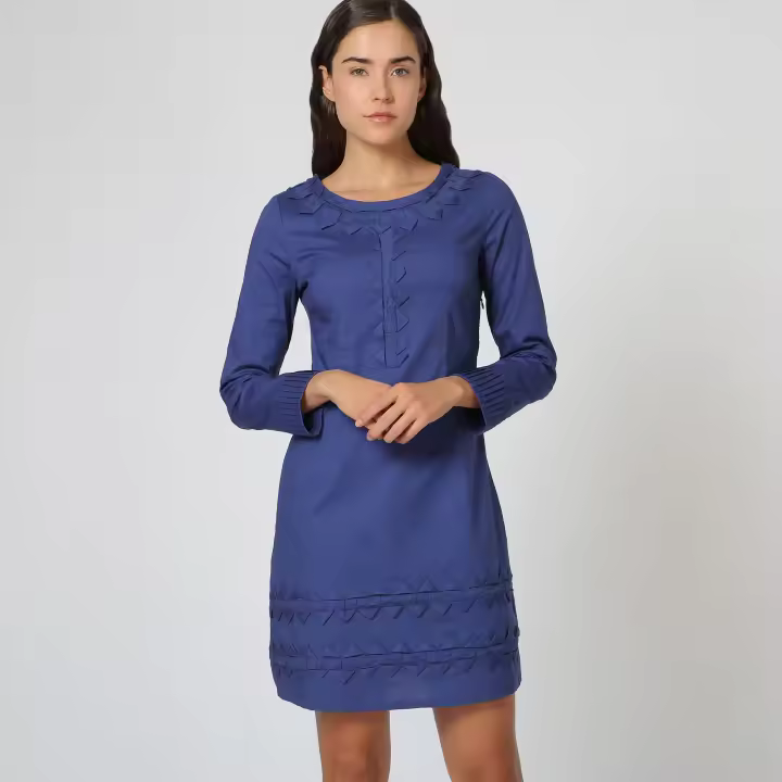 ANANY Vestido Manga Larga Pliegues Decorativos Cremallera Lateral Mujer - 1
