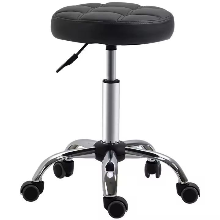 HOMCOM Taburete Giratorio con Ruedas Regulable en Altura de 48-63 cm Taburete de Trabajo Tapizado en Cuero PU para Peluquería Cosmética Dentista Diámetro Ø35,5 cm Negro/Blanco - 1