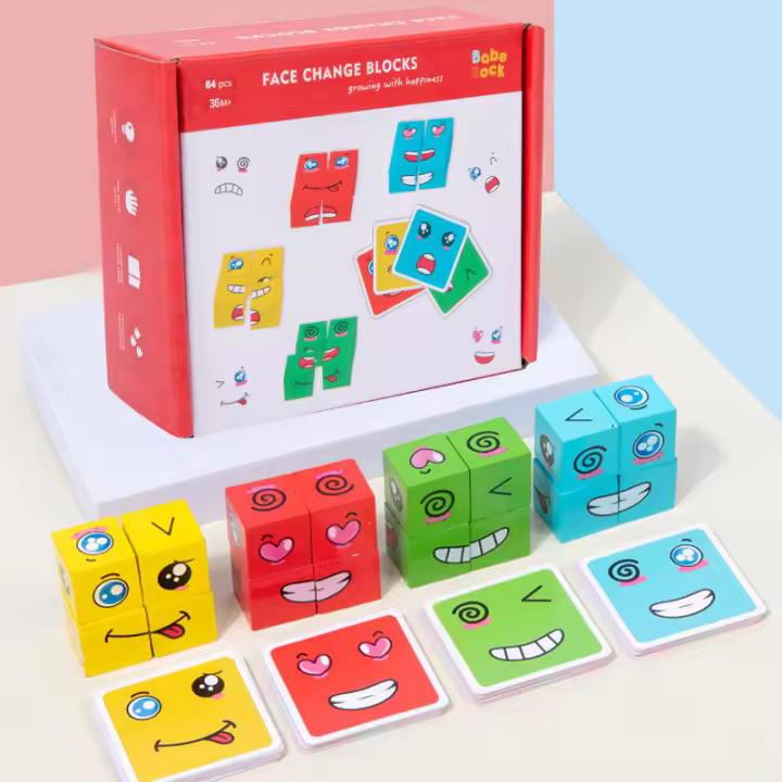 Juego Interactivo De Construcción De Cubos De Madera Con Expresiones Emocionales Juguetes Montessori Para Niños Y Niñas Educativos Para Aprendizaje De Emociones - 1
