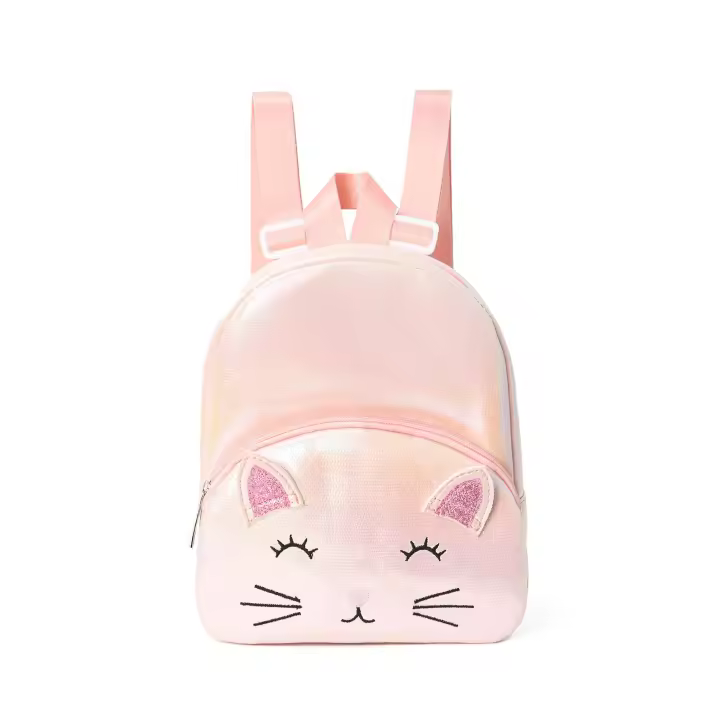 Mochila clásica con doble bolsillo y bordado de gato para niñas pequeñas, ideal para guarderías. - 1