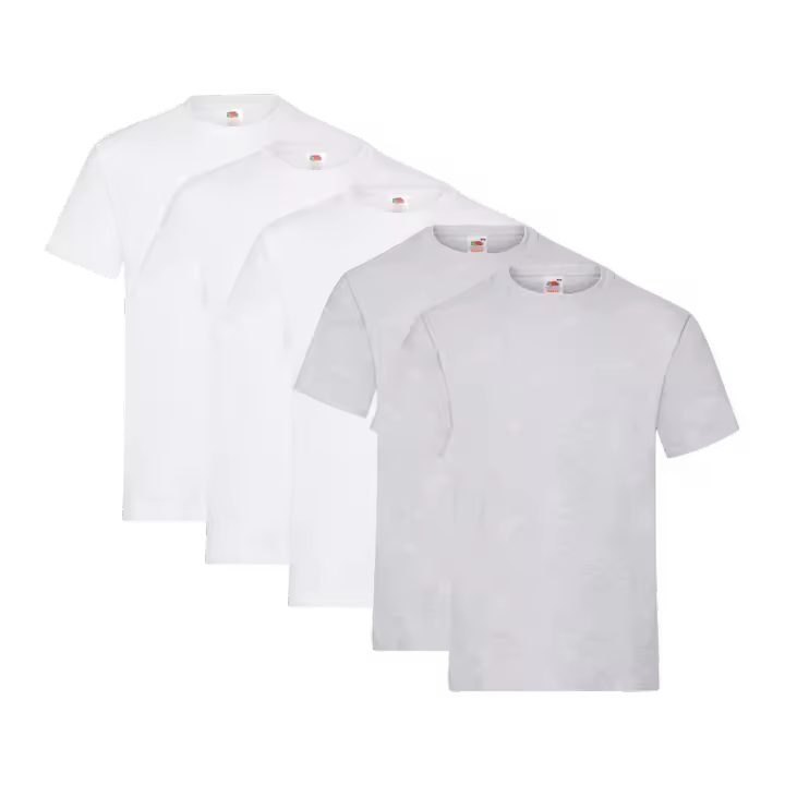 Fruit of the Loom Heavy Cotton - Camiseta Manga Corta para Hombre (Pack de 5 unidades) - 3 Blanco / 2 Gris Jaspeado - 1