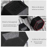 HOMCOM Juego de Mancuernas de 10kg con Barra de Conexión Metálica y Cabeza Hexagonal Juego de Pesas 20kg Total para Entrenamiento en Casa Gimnasio Oficina Negro y Plata - details 3
