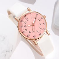 Reloj De Cuarzo Para Parejas Estilo Minimalista Blanco Con Dial En Numeros Romanos Y Correa De Cuero Rosa Ideal Regalo Para Ella - details 1