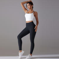 Conjunto De Yoga Deportivo Halter Sin Mangas Top Y Pantalones Para Gimnasio Fitness Entrenamiento Correr Ciclismo Color Sólido - details 4