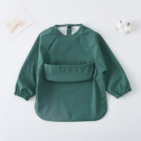 Babero Impermeable Para Bebés Y Niños Con Mangas Largas Y Bolsillo En Color Sólido Adecuado Para Niños Y Niñas Ropa Infantil De Moda - details 2