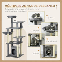 PawHut Árbol Rascador para Gatos Grande de 144 cm Torre para Gatos Interior con 4 Formas Postes para Rascar Cama Cueva Plataformas y Bolas Colgantes 49x49x144 cm Gris - details 3