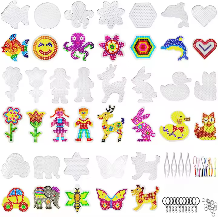 20PCS Perler Hama Cuentas De Fusión 5mm Tableros Claros Con Pinzas Y Cuerdas Para Colgar Anillos Pequeños Para Manualidades DIY Para Niños - 1