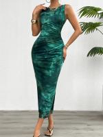 Vestido Slimming Sin Mangas Estampado De Moda Para Mujer Primavera Verano 2024 Cuello Redondo Con Rotura A-Line De Pierna Larga Estilo Playa - details 25