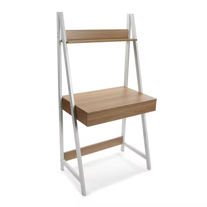 Versa Olympia Mesa Escritorio para el Ordenador, Mesa para la Habitación o Estudio. Mesa Gaming, Con cajón y estante, Medidas (Al x L x An) 146,5 x 48 x 74 cm, Madera y Metal, Color Marrón - 1