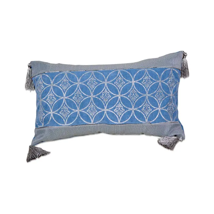 Cojín Decorativo Gris con Banda Azul Plata y Circulo de 50x30cm - 1