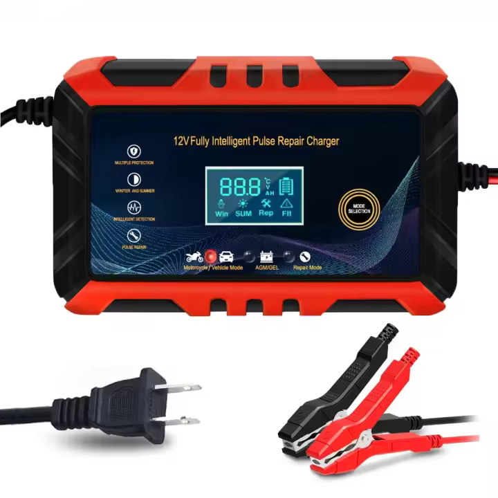 Cargador de badería de coche, reparación de Pulso inteligente, Pantalla LCD, carga de Batería de motorteta, 12V - 1