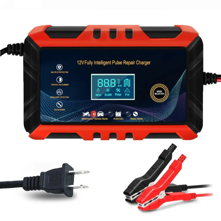 Cargador de badería de coche, reparación de Pulso inteligente, Pantalla LCD, carga de Batería de motorteta, 12V - 1