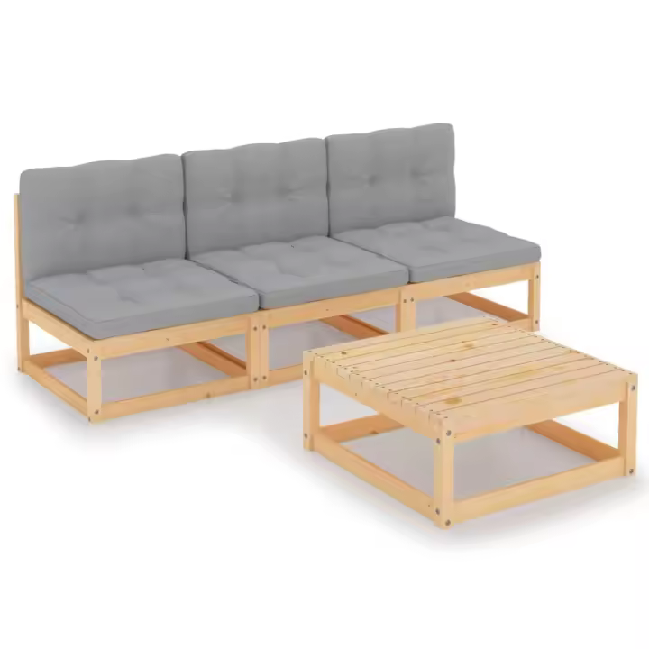 vidaXL Muebles de jardín 4 piezas con cojines de madera de pino maciza - 1