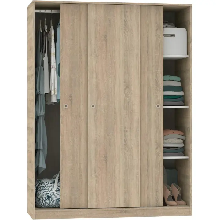 Armario Grande Tibet con 3 Puertas Correderas Roble Cambrian, Blanco Mate o Roble y Blanco 150x200cm - 1