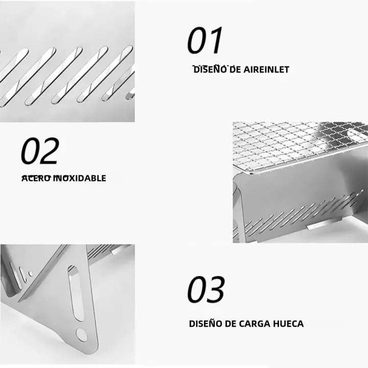 Barbacoa De Acero Inoxidable Multi-Funcional Para Camping Con Soporte De Horno Y Malla De Combustible Para Tiendas De Alimentos Calientes - 1