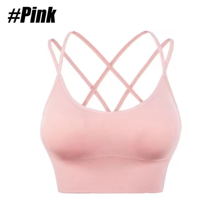 Deportivo De Mujer En Nylon Con Espalda Cruzada Y Aros Sin Costuras Almohadillado Para Gimnasio Yoga Correr Top Corto Transpirable - 1