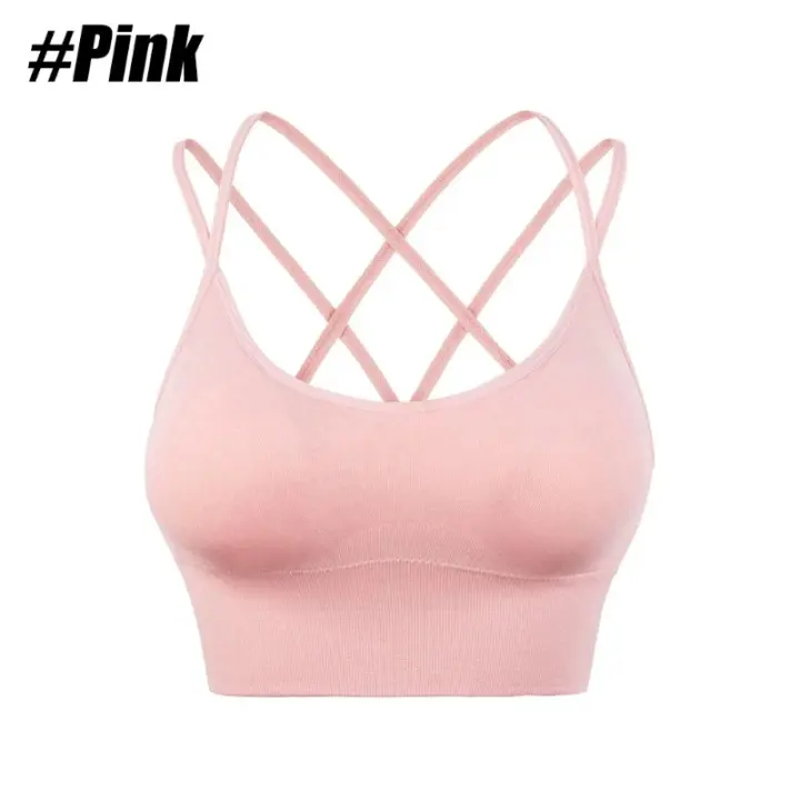 Deportivo De Mujer En Nylon Con Espalda Cruzada Y Aros Sin Costuras Almohadillado Para Gimnasio Yoga Correr Top Corto Transpirable - 1