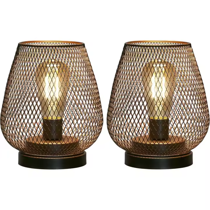 Juego de 2 lámparas de mesa con forma de jaula de metal que funcionan con pilas, luz decorativa inalámbrica con bombilla LED estilo Edison para dormitorio, hogar, bodas, fiestas - 1