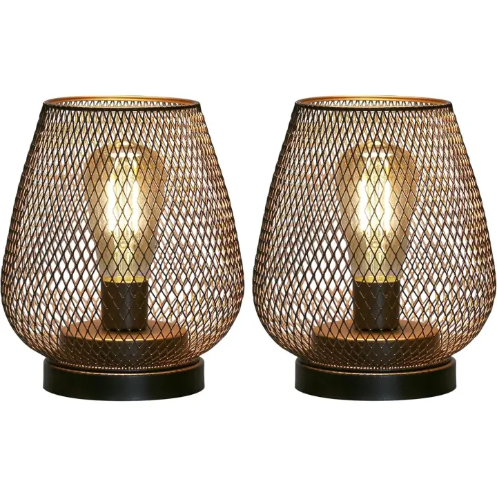 Juego de 2 lámparas de mesa con forma de jaula de metal que funcionan con pilas, luz decorativa inalámbrica con bombilla LED estilo Edison para dormitorio, hogar, bodas, fiestas - 1