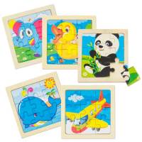 Puzzles Infantiles en Madera. Con 5 diseños Diferentes. Juguetes educativos para niños, Desarrollo Mental. Perfectos para entregar como regalo o detalle en cumpleaños Infantiles, guarderías y fiestas o eventos con niños y niñas. Medida: 11x11 cm. - details 0