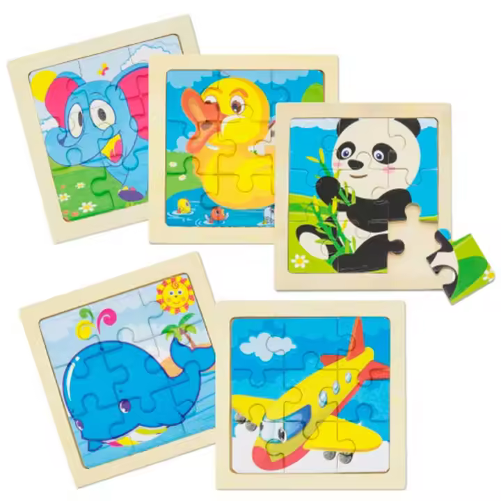 Puzzles Infantiles en Madera. Con 5 diseños Diferentes. Juguetes educativos para niños, Desarrollo Mental. Perfectos para entregar como regalo o detalle en cumpleaños Infantiles, guarderías y fiestas o eventos con niños y niñas. Medida: 11x11 cm. - 1