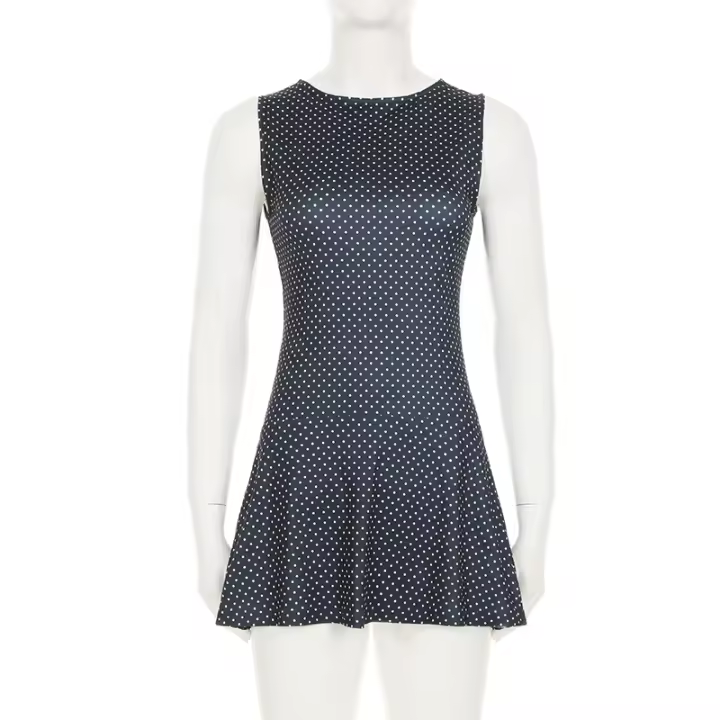 SUCHCUTE Vestido Sin Mangas Para Mujer Con Estampado De Puntos A-Line Elegante Cuello Redondo Vestido De Corset Chic Verano Ropa Casual Fairycore Mini - 1