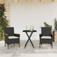 vidaXL Mesita y sillas con cojines 3 pzas ratán sintético acacia en color Gris/Negro | cómodas modernas ergonómicas para comedor cocina salón hogar - details 1