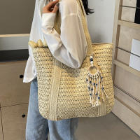 Bolso De Hombro Para Mujer De Paja Tejida De Lujo En Verano Capacidad Grande Casual Con Borla Bolso De Mano De Moda Para Playa Y Viaje - details 8