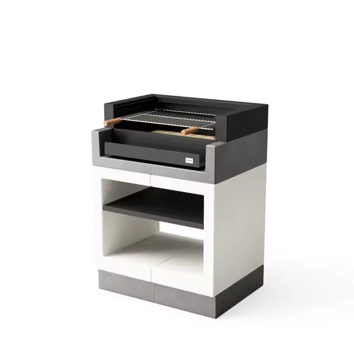 TUOZI - Barbacoa de Obra para Leña y Carbón Modelo KITAWAY GRILL (Gris/Blanco - 84 x 63 x 115 cm) REF: T00161 - 1