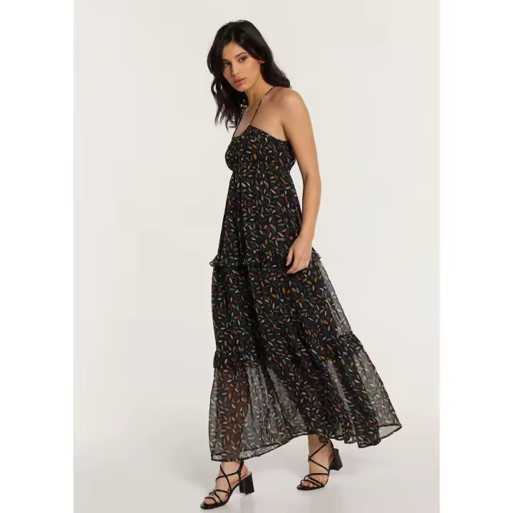 LOIS JEANS - Vestido largo de tirantes con la espalda al aire estampando mini hojas - 1