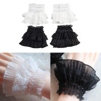 Pareja De Mangas Desmontables Para Dama Convoluciones Finas Y Encaje Mangas Flares Con Volantes Guantes Calientes Para Muñeca Suéter Blusa - details 0